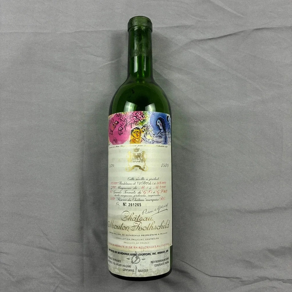 Mouton Rothschild Paulliac Empty Bottle 1970 Vintage Marc Chagall Label